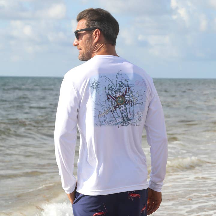 White "Spiny Lobster Chart" UPF 50 Performance Ultra Comfort Shirt for wholesale on Faire0