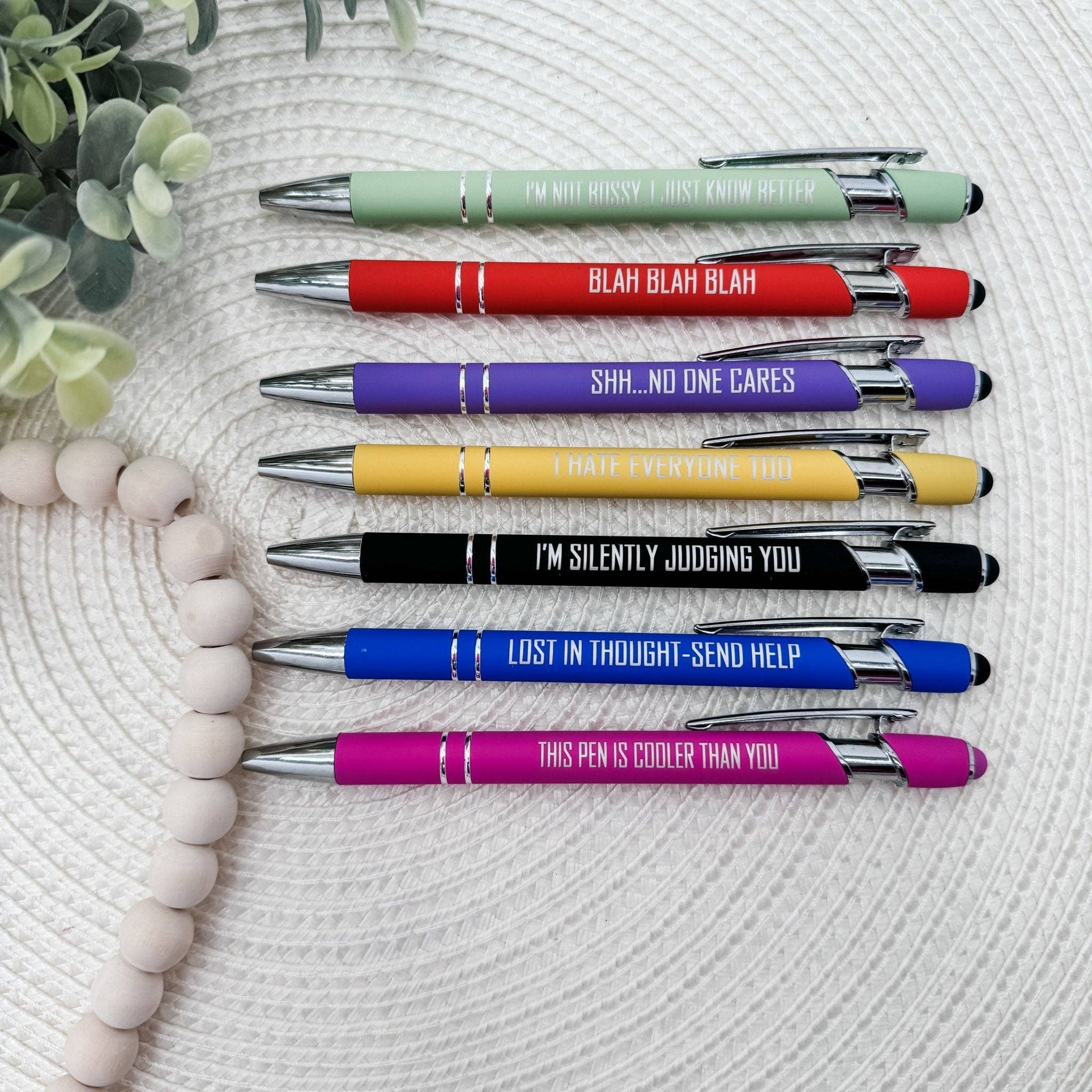 Embellish My Heart - Wholesale Pen - Everyday Essentials: Snarky Engraved Pen Set (Stylus Pens, Set of 7)7