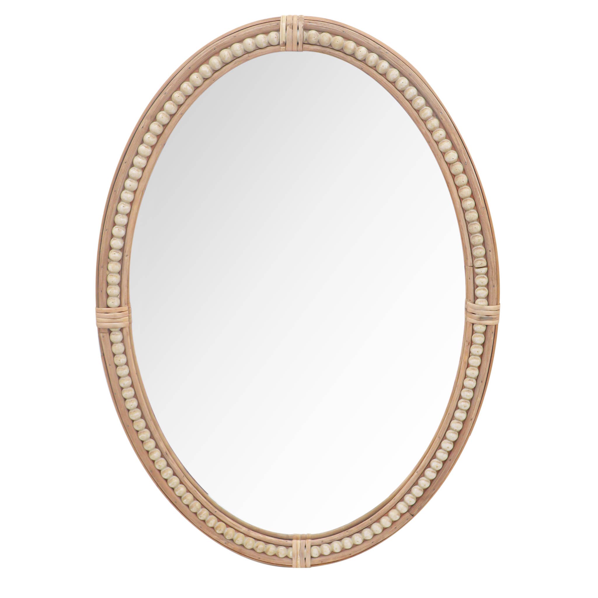 Paris Loft Inc – wholesale Wall mirror – 26 Inch Boho Oval Mirror with Beads and Rattan Decor1