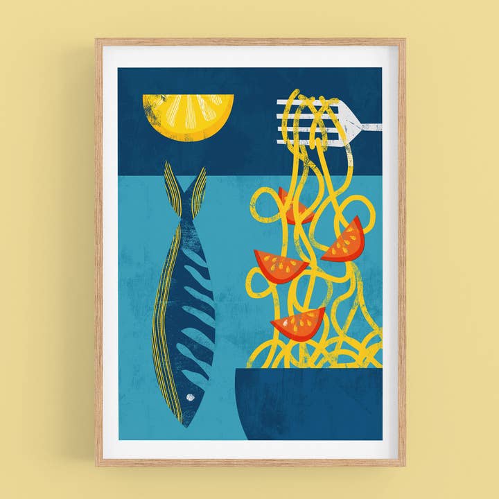 Fish Spaghetti Art Print for wholesale by Astrid Weguelin Illustration
