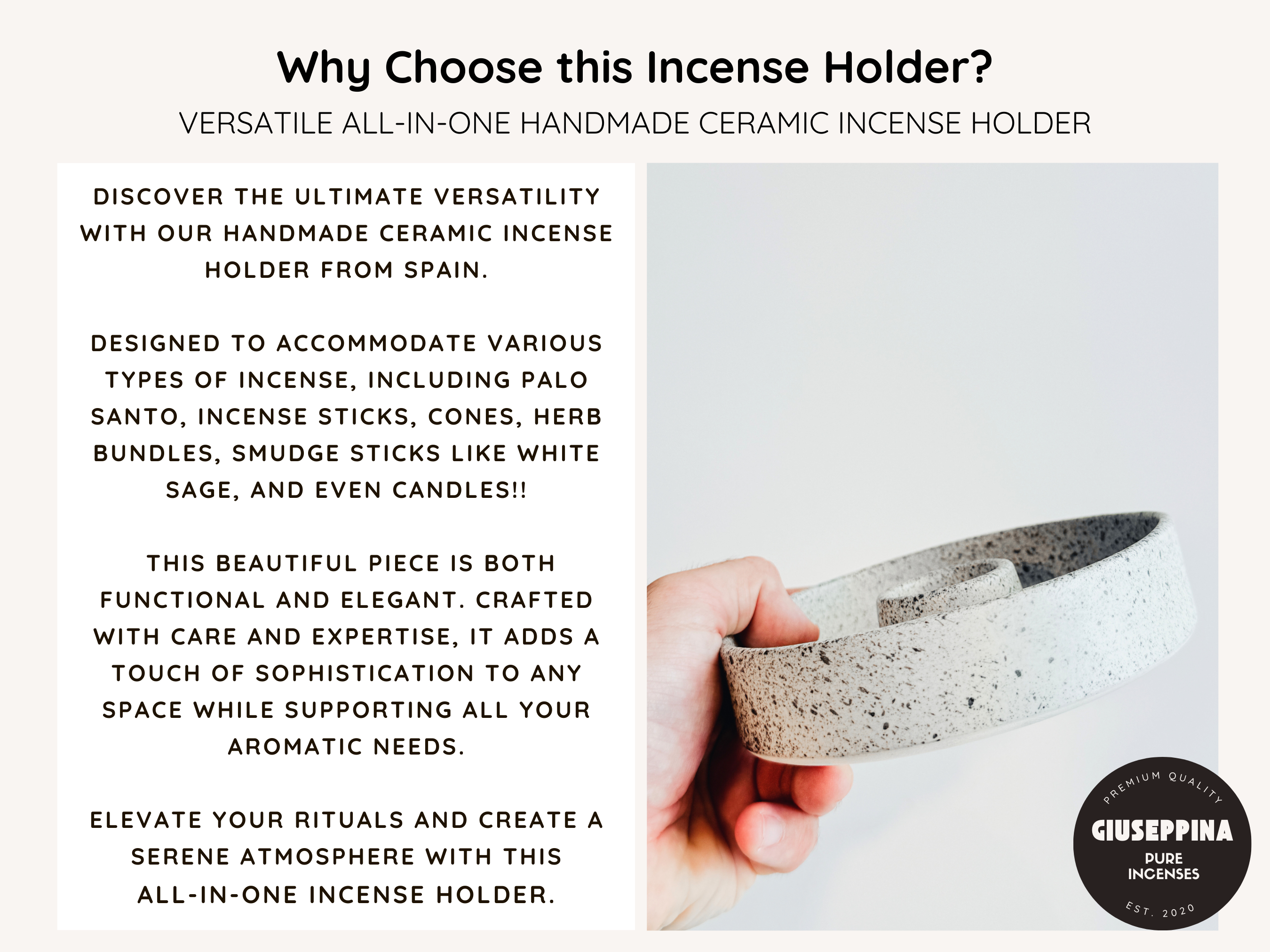 Giuseppina Shop - Wholesale Incense Holder - Ceramic Incense Holder - Black and White Speckled Color5