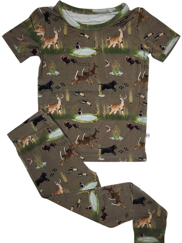 Hunter's Haven 2 Piece Pajama Set for wholesale by Dragonfly Dreams Bamboo