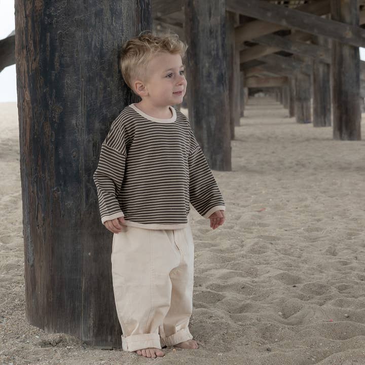 Lightweight Brown Sweater With Cream Stripe for wholesale by Rivi & Kin