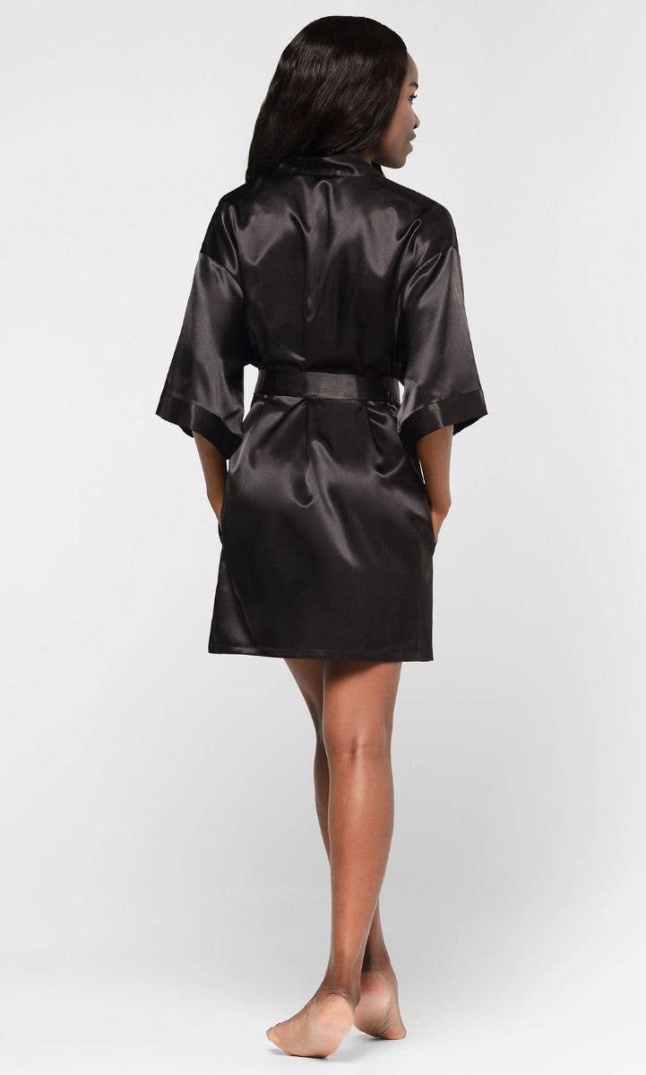 LM Brands Black Satin Kimono Short Robe LM9060-Black for wholesale on Faire1