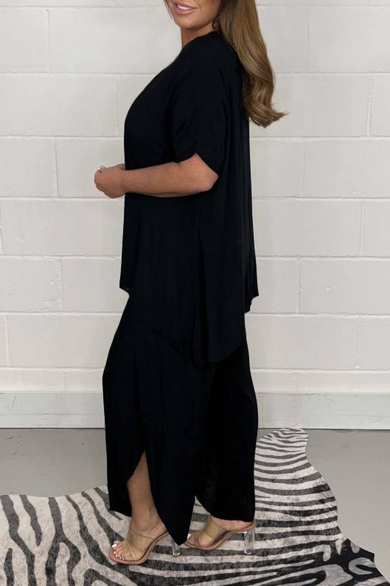 NINEXIS - Wholesale Top & Pant Set (NOT Loungewear) - Women's - CWSTB1402_SOLID COLOR LOOSE LARGE SIZE SHORT SLEEVE SUIT1