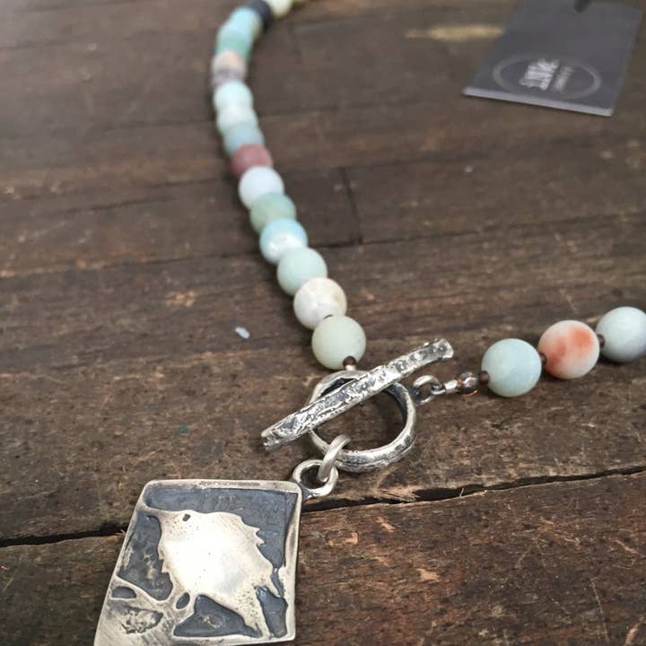 Baby Crow Sterling Silver Necklace with Amazonite Round Beads by iNk Jewelry for wholesale by iNk Jewelry