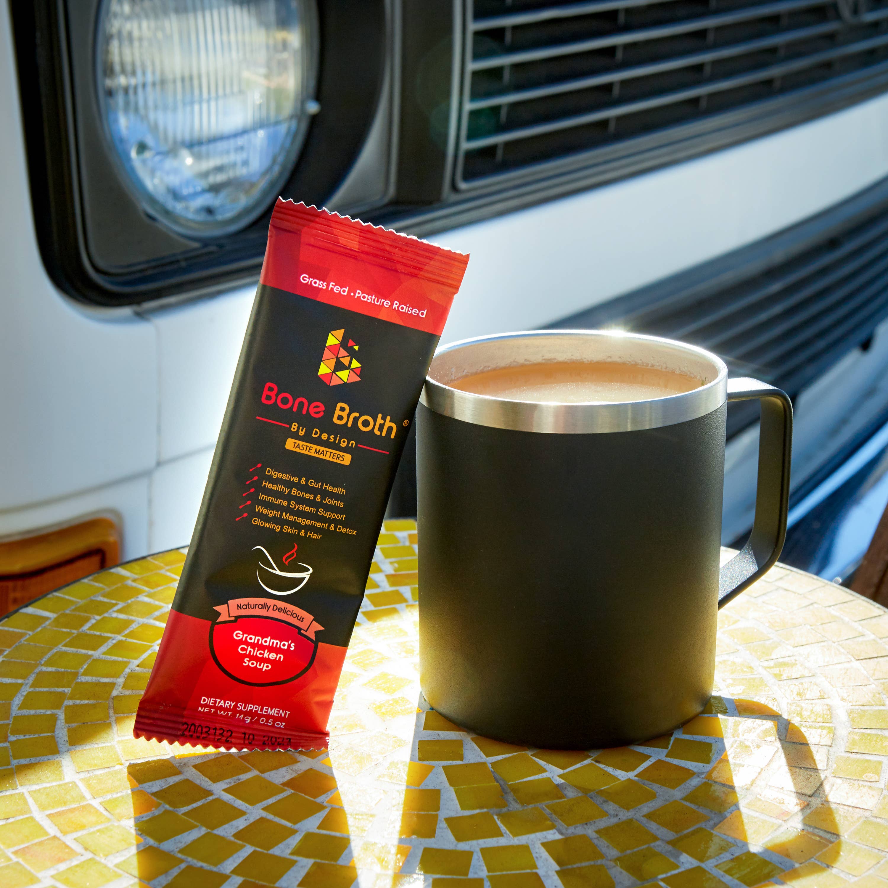 BROTH BY DESIGN - Wholesale Powdered Health Drink - Bone Broth Grass Fed Grandma Chicken Natural Flavor Box6