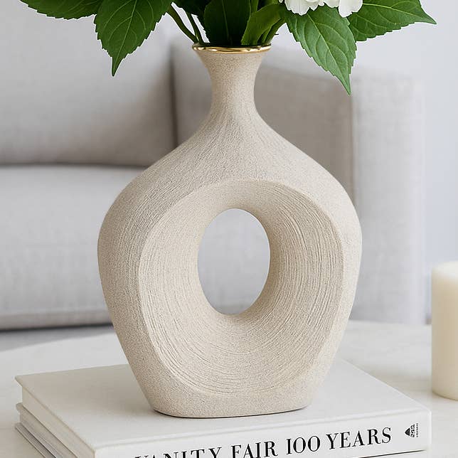 Ceramic Beaded Oval Cut-Out Vase - Gold, 13 in. for wholesale by Sagebrook Home