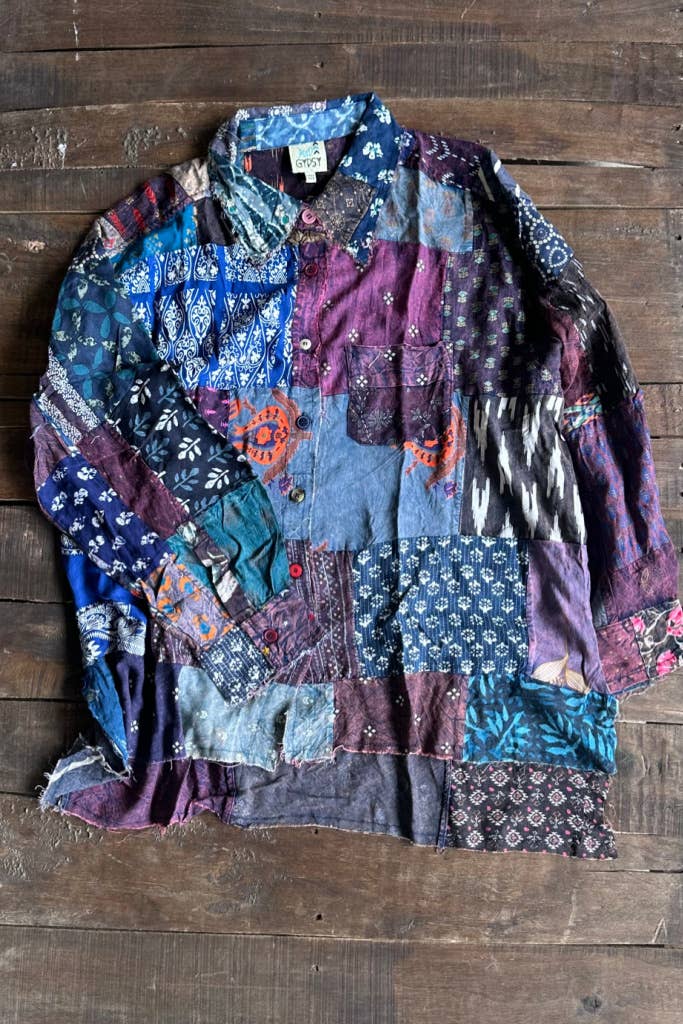 Jaded Gypsy - Wholesale Button Down Shirt - Women's - Patchwork Sunrise Top - Plum - JG-2021