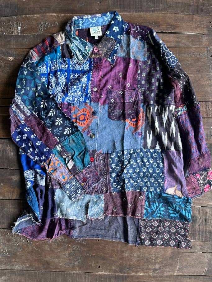 Jaded Gypsy - Wholesale Button Down Shirt - Women's - Patchwork Sunrise Top - Plum - JG-2021