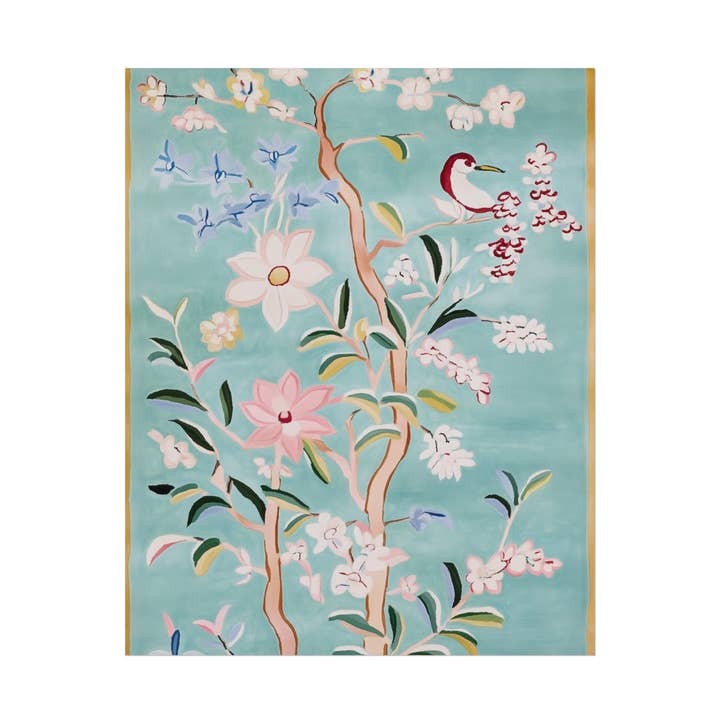 Sky Blue Chinoiserie Birds and Floral Scene Fine Art Poster for wholesale by Maia Homes
