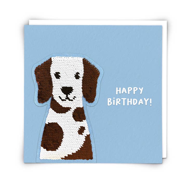 Dog Greeting Card with Reusable Sequin Patch for wholesale by Redback Cards UK