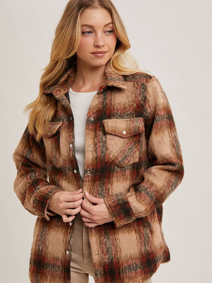 BRUSHED FLANNEL BUTTON DOWN SHACKET for wholesale by Bluivy
