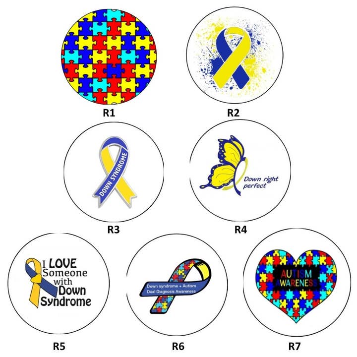 Exchangeable Badge Button Autism & Down Syndrome Awareness for wholesale by Exchangeables Badge Reels