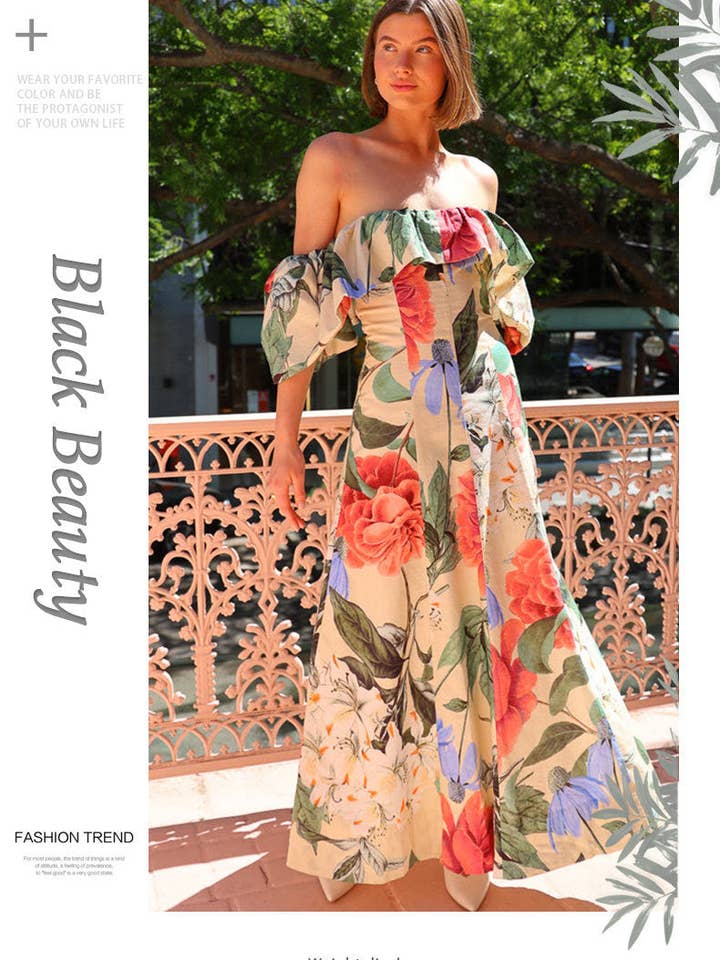 Pattern 2025 NEW European Chiffon Maxi Dress Beach Vacation Style for wholesale on Faire