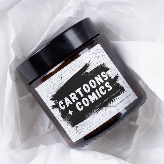 Cartoons & Comics Literary Soy Candle (Fruity Cereal Scent) for wholesale by Misplaced Muse Creative