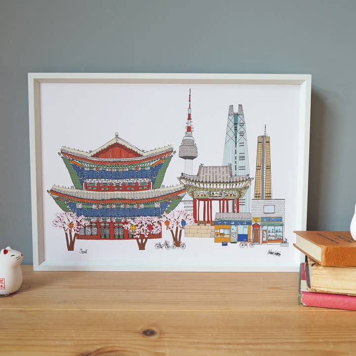 Stampa A4 Skyline di Seoul per la vendita all'ingrosso da parte di Helena Carrington