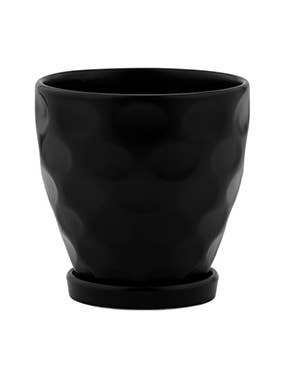 Black Dimpled Planter w/Saucer Item # 14059 for wholesale by Napco