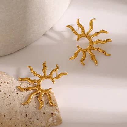 gold Classic Style Sun 304 Stainless Steel Ear Studs wholesale for wholesale on Faire2