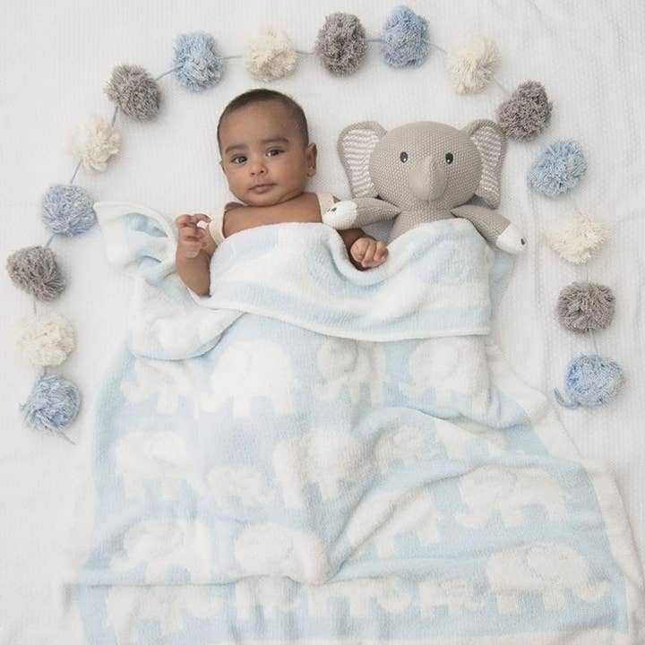 Living Textiles - Wholesale Bedding Blanket - Kids & Baby - Chenille Baby Blanket - Blue Elephant