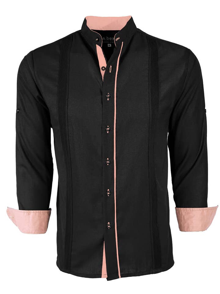 Y.A.Bera Clothing Modern Guayaberas - Wholesale Button Down Shirt - Men's - Couture Black Clásico Mandarin Presidencial Guayabera13