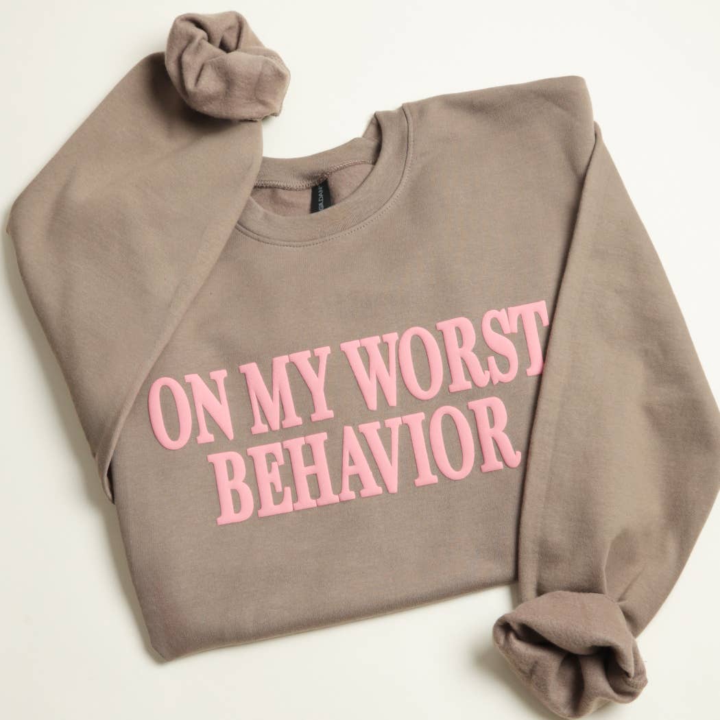 Fashion City - Vendita all'ingrosso Felpa stampata - Donna - FELPA PUFF MIDWEIGHT "ON MY WORST BEHAVIOR"0