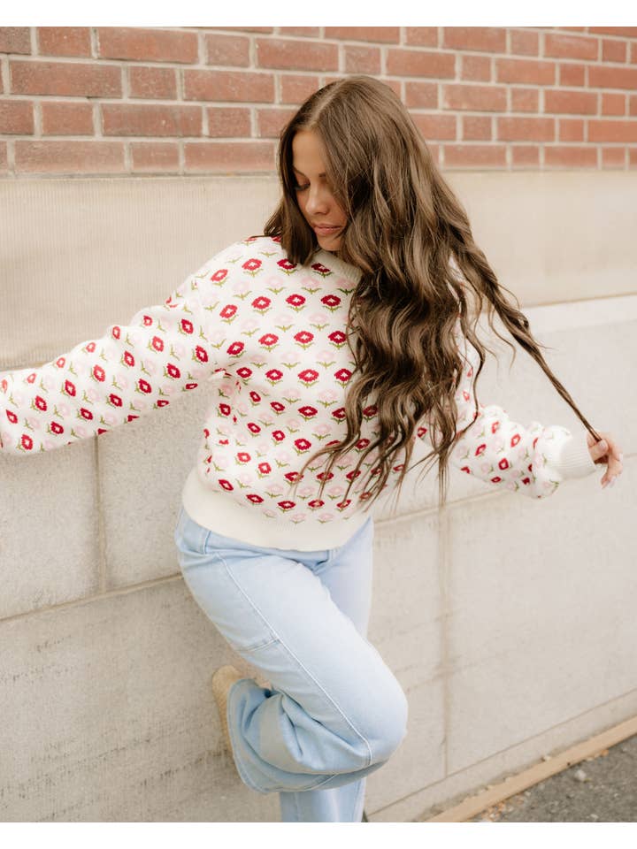 Indie & Co. | Women's Apparel - Wholesale Knit Sweater - Women's - Savannah Floral Sweater | Crew Neck Sweater | Knit Sweater1