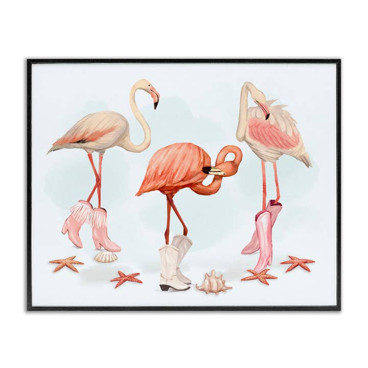 Minimalistische Cowgirl-Flamingos - Gerahmte Wandkunst für den Großhandel von Stupell Industries
