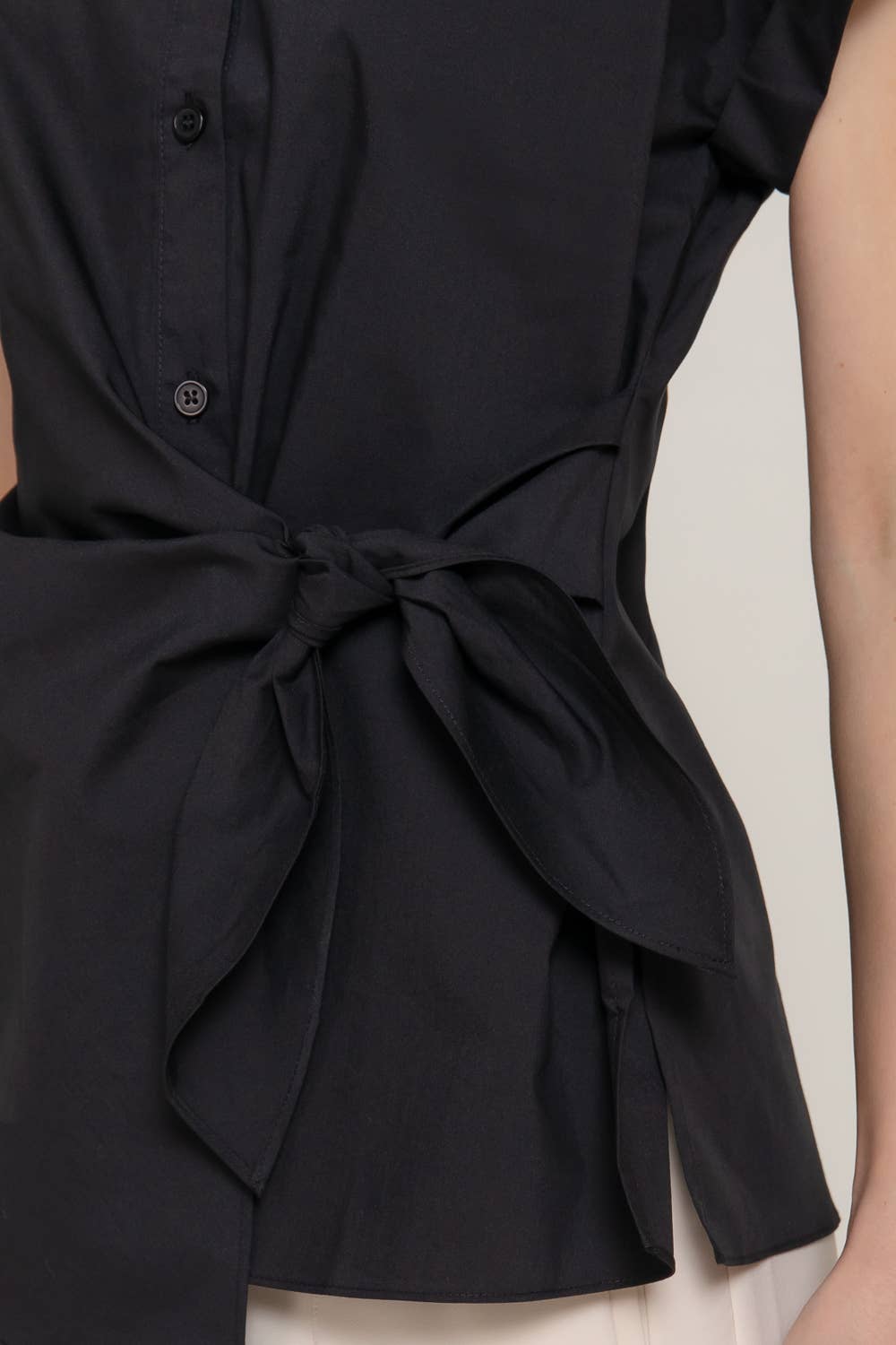 Active Basic | Active USA - Wholesale Button Down Shirt - Women's - Short Dolman Sleeve Button Down Side Knot Poplin Shirt9