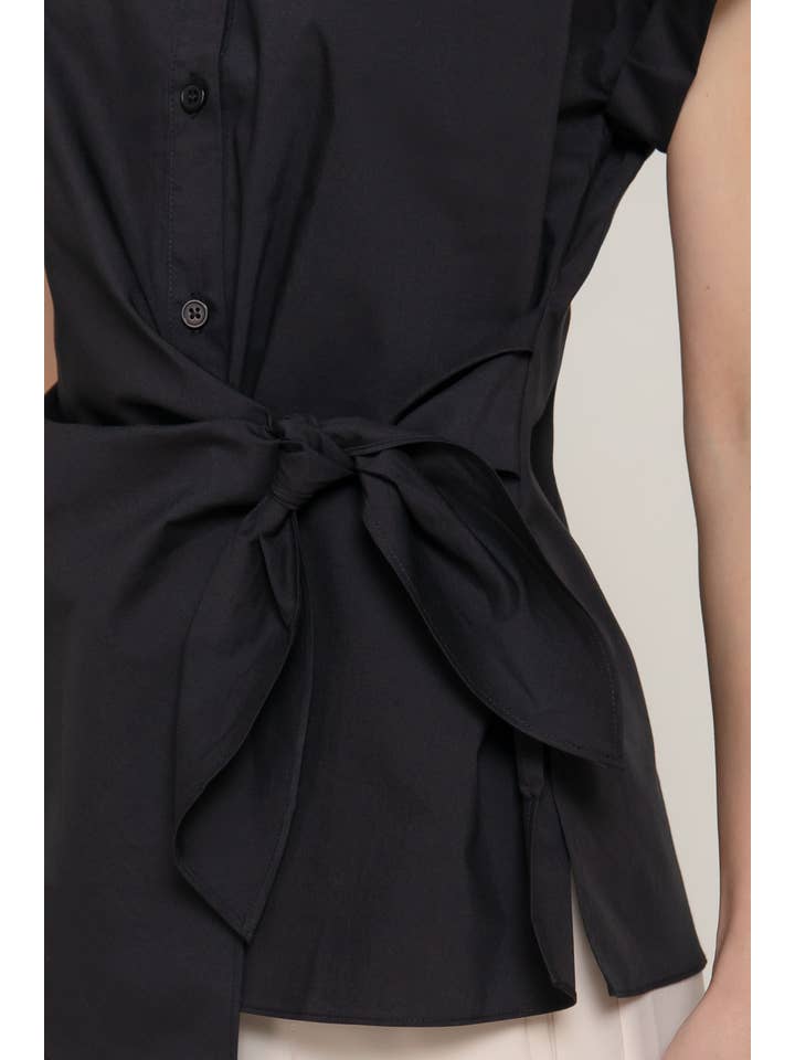 Active Basic | Active USA - Wholesale Button Down Shirt - Women's - Short Dolman Sleeve Button Down Side Knot Poplin Shirt9