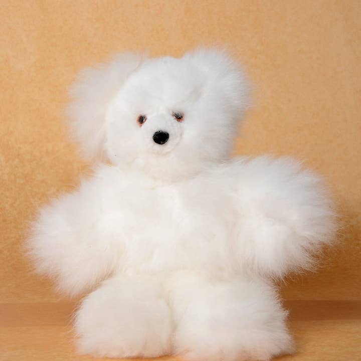 Alpaca Fur Teddy Bear White 12" Natural Plush for wholesale by Sanyork Fair Trade