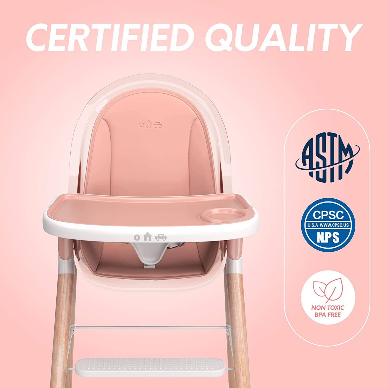 Children of Design - Vente Chaise haute – bébé - Chaise Haute Deluxe 6 en 1 Children of Design - Rose avec Coussin1