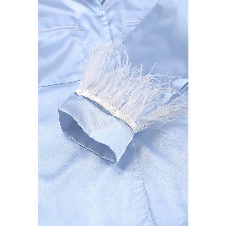 Paperdoll - Vente Haut et bas de pyjama – femme - Pyjama court à manches longues en plumes de soie3