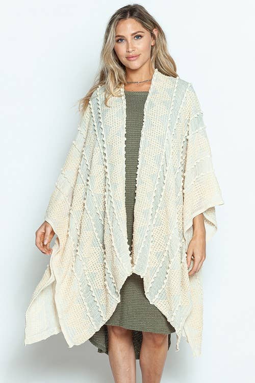 Justin & Taylor - Wholesale Kimono - Women's - Puffer-Up | Soft Textured Cover-Up Kimono With Pom Detail51