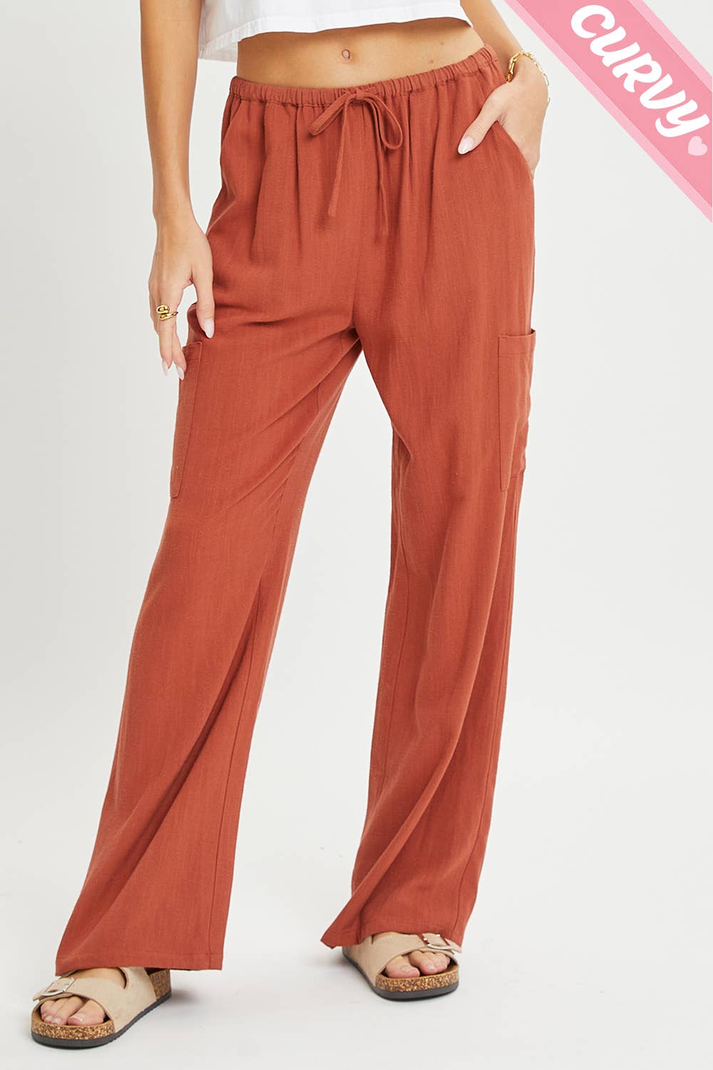Sweet Lovely by Jen - Wholesale Pants - Women's - PLUS SIZE LINEN- BLEND PULL-ON-PANTS4