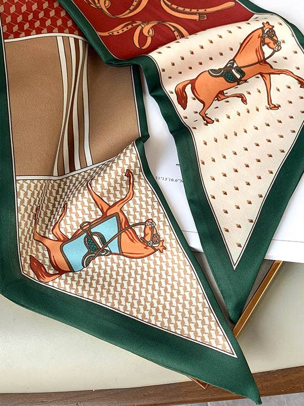 GRÖN Vintage scarfsjal i sidenimitation med färgglatt djurtryck för wholesale på Faire7