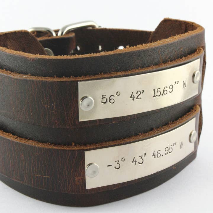 Pulsera de cuero personalizada para hombre con coordenadas GPS para venta al por mayor de The Silver Diva