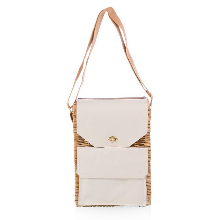 Beige Canvas Corsica Wine & Cheese Picnic Basket for wholesale on Faire8