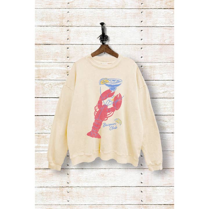 Vintage Point - Wholesale T-Shirt (Graphic) - Women's - SWD385-P7220 LOBSTER WITH A COCKTAIL MINERAL WASH SWEATSHIRT