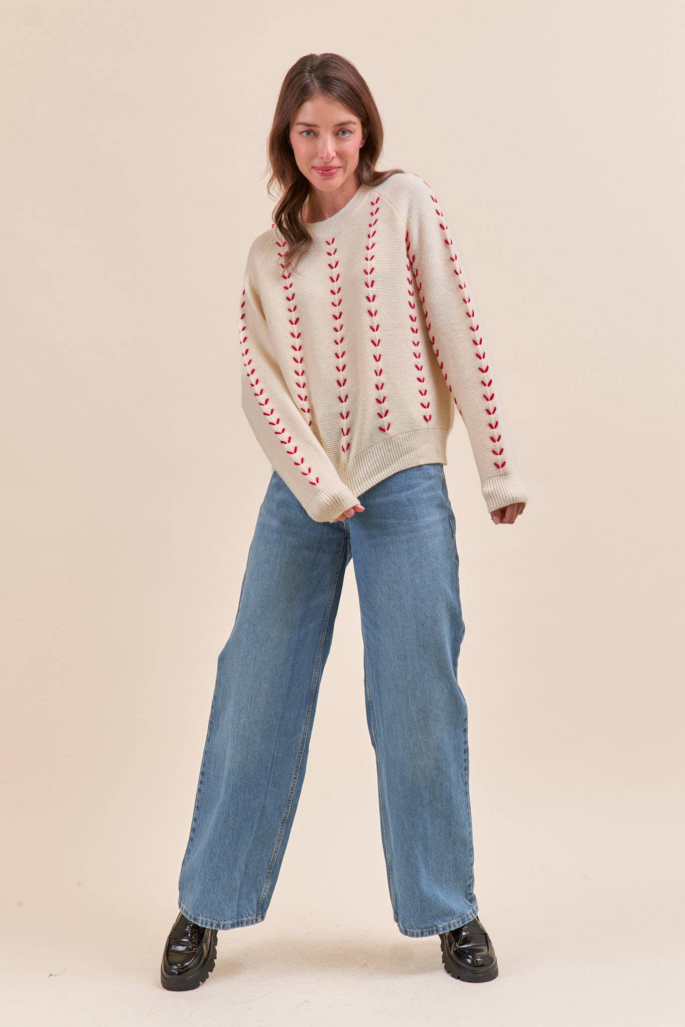 &MERCI - Wholesale Knit Sweater - Women's - EMBROIDERED LONG SLEEVE PULLOVER SWEATER MSW1117920