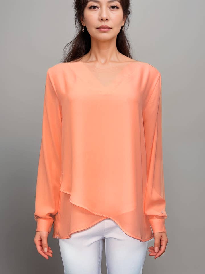 Koral V-hals Bluse for engroshandel hos Casual & Co.