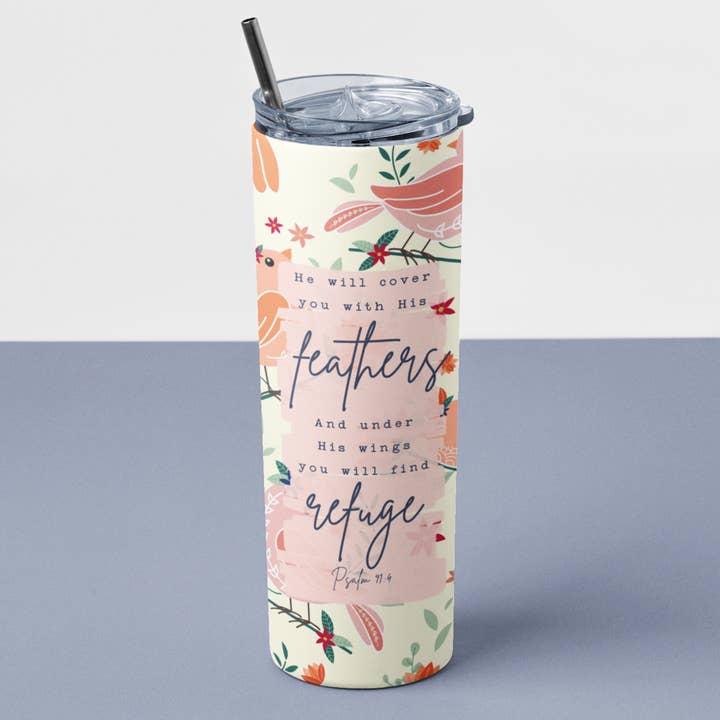 Faith & Life Christian Brands - Vente Gourde/bouteille isotherme - Il vous couvrira de ses plumes en acier inoxydable de 20 oz. Gobelet Skinny4