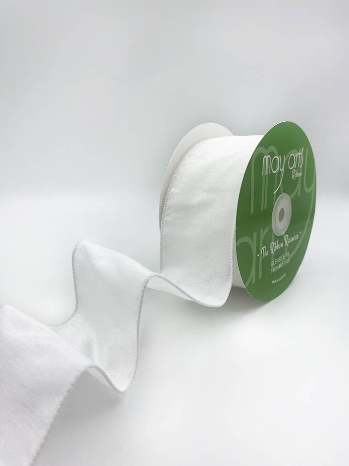 2.5″ Wired White Faux Dupioni Silk Ribbon for wholesale by May Arts Ribbon