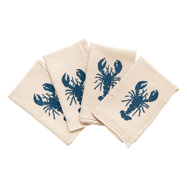 Blue Lobster Cloth Napkins - set of 4 for wholesale by Cinder + Salt