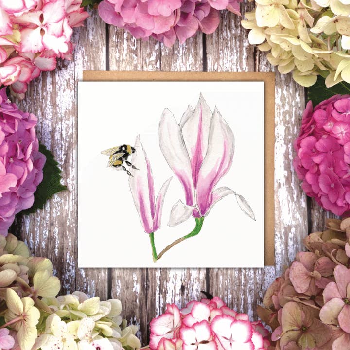 Magnolia Bee Blank bee card for wholesale by Utterly Conkers