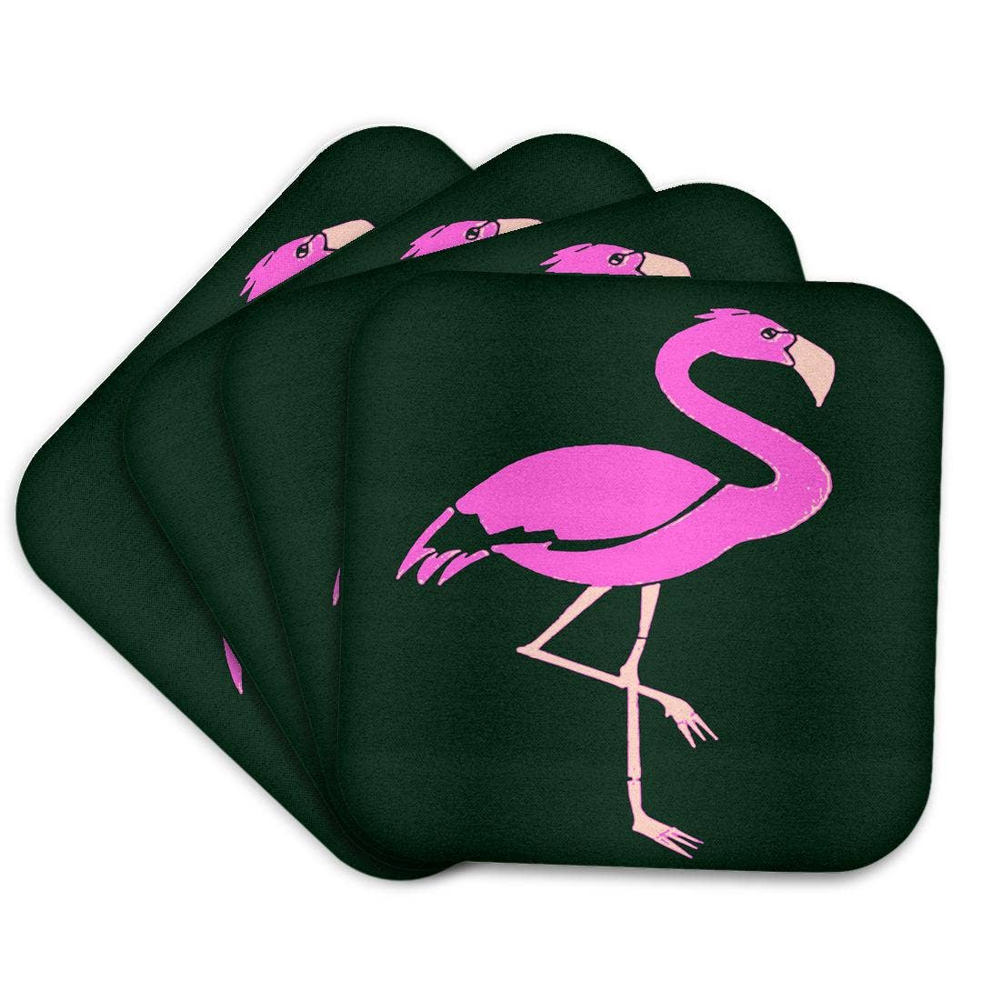 3dRose – Großhandel Untersetzer – 3dRose, Hellrosa Flamingo auf schwarzem Hintergrund, Untersetzer7