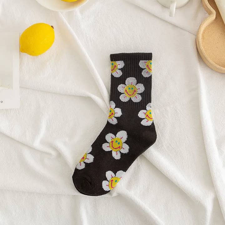 Sweet Cherry Sky - Wholesale Socks - Women's - Smiley Face Flower Socks
