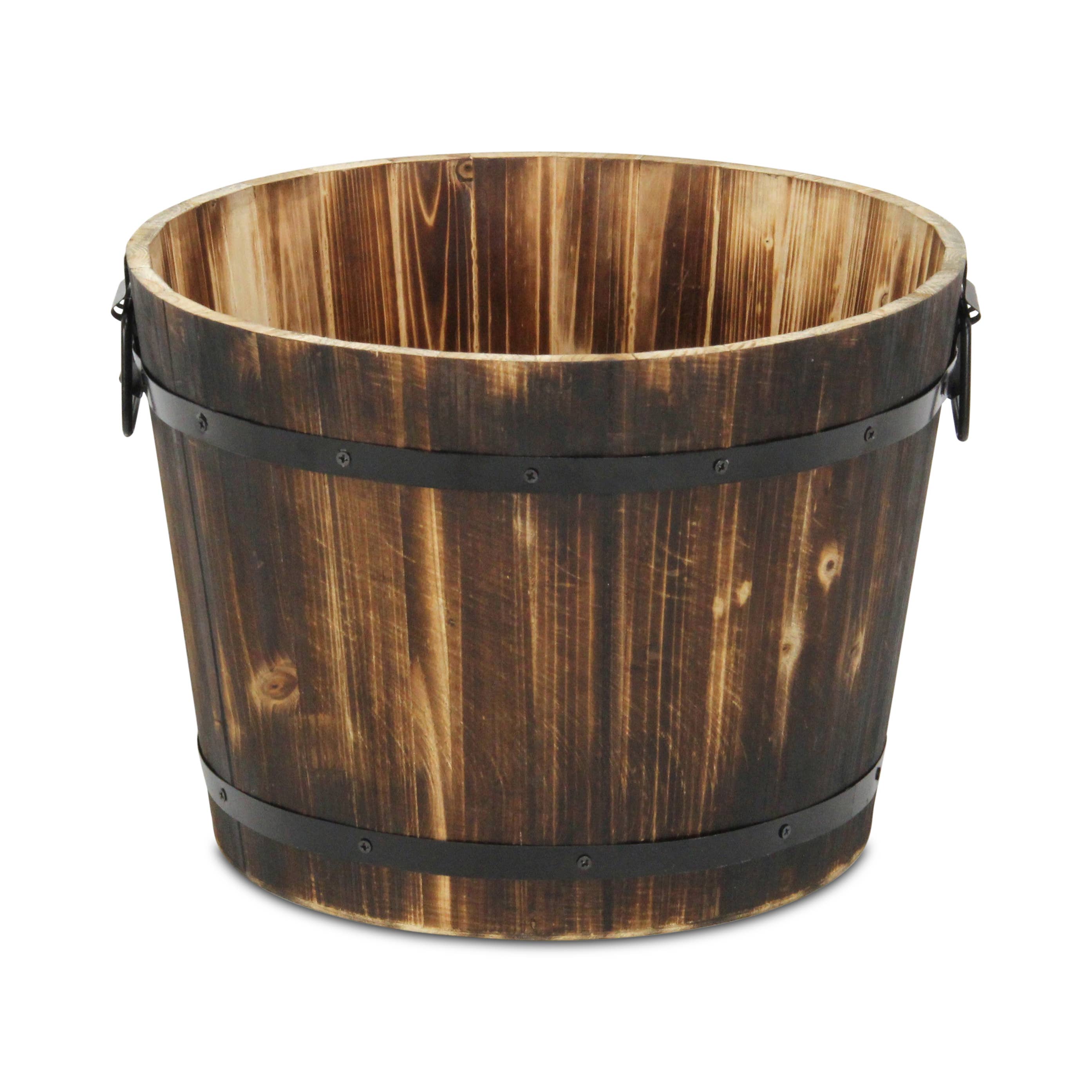 Cheungs Home Decor - Vente Pot - Seau décoratif en bois marron foncé Mariva avec accents et poignées en métal14