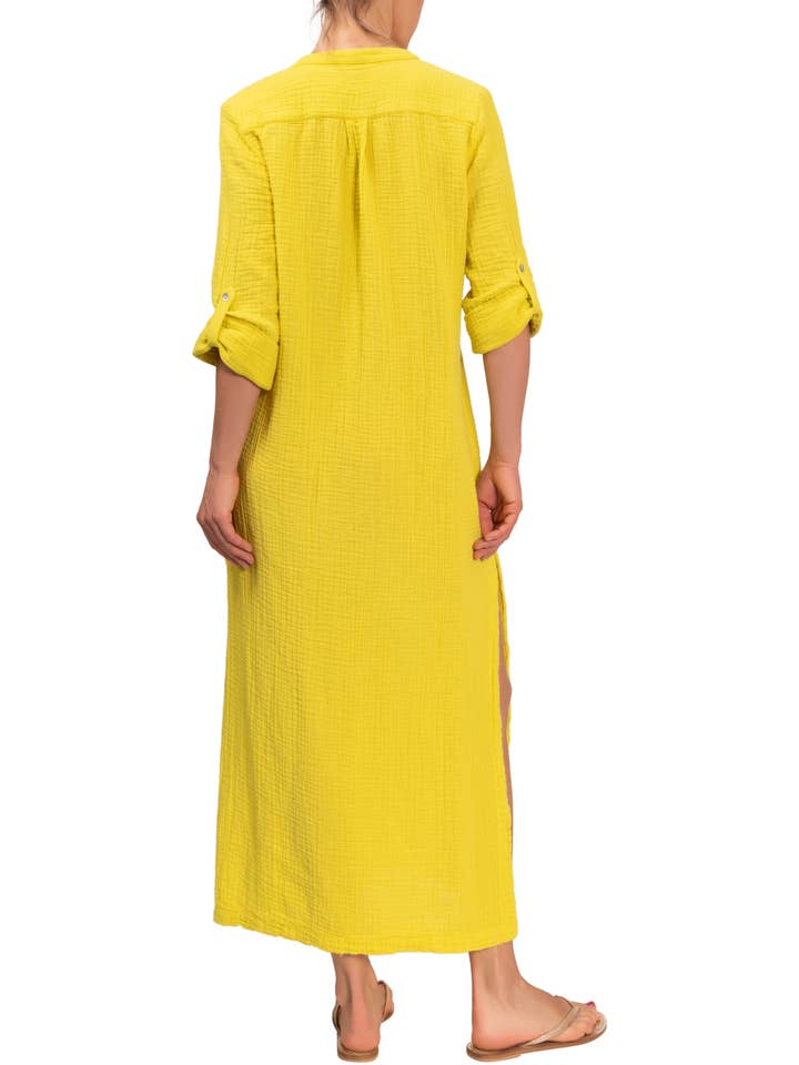 Everyday Ritual - Wholesale Kaftan - Women's - Tracey Caftan - Chartreuse Cotton Bubble Gauze