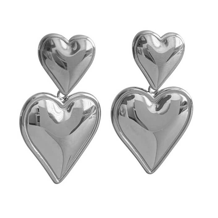 Dubbele Hartjes Statement Oorbellen - Zilver voor wholesale door Saint Clairmont